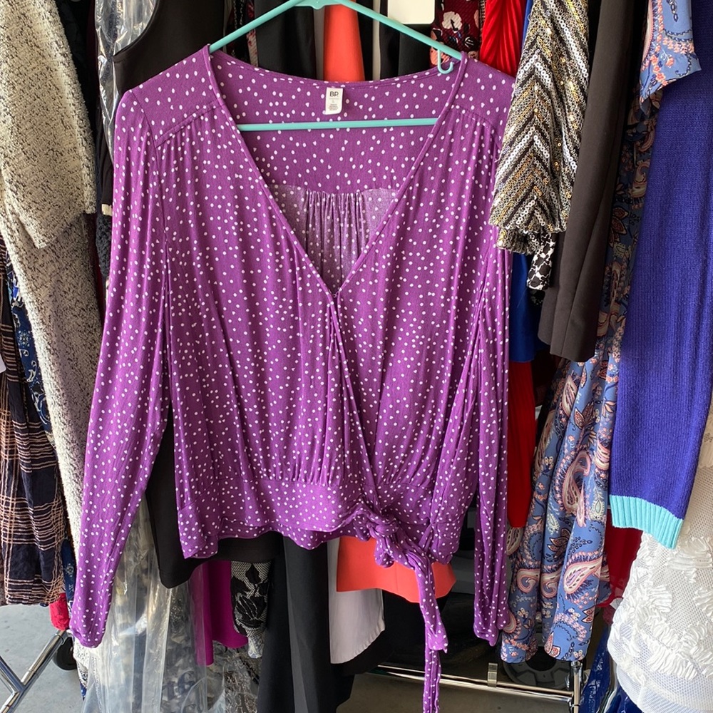 Purple Dot Faux Wrap Top